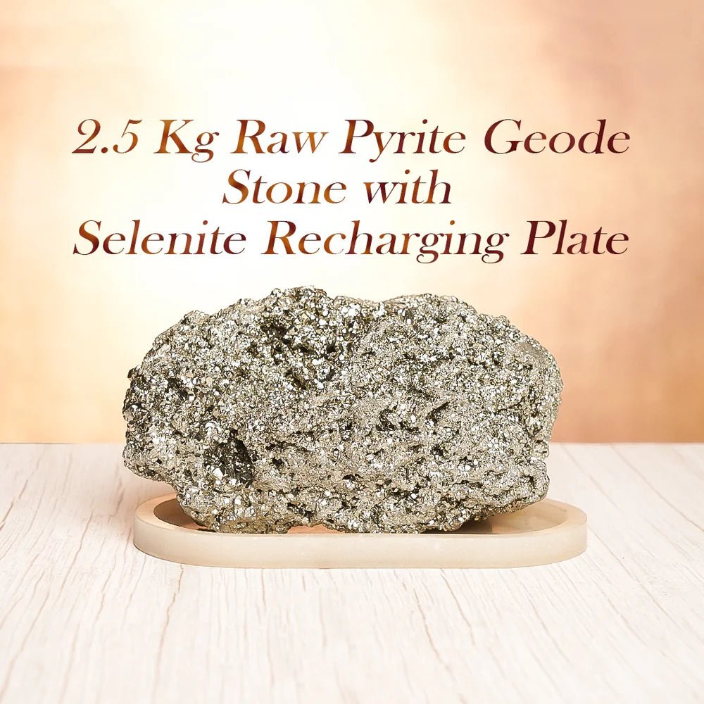 2.5 Kg Raw Pyrite Geode Stone With Selenite Recharging Plate - Auraly