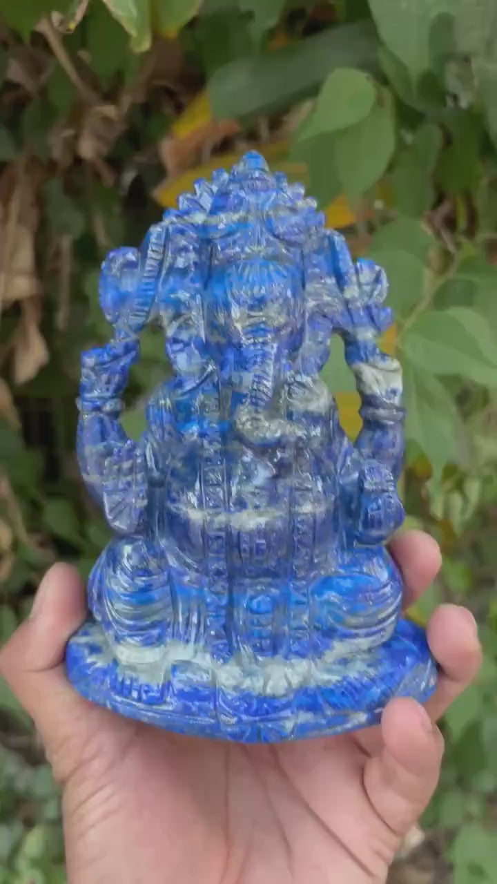 Lapis Wisdom Ganesha™ – Hand-Carved 6-Inch Lapis Lazuli Ganesh Idol