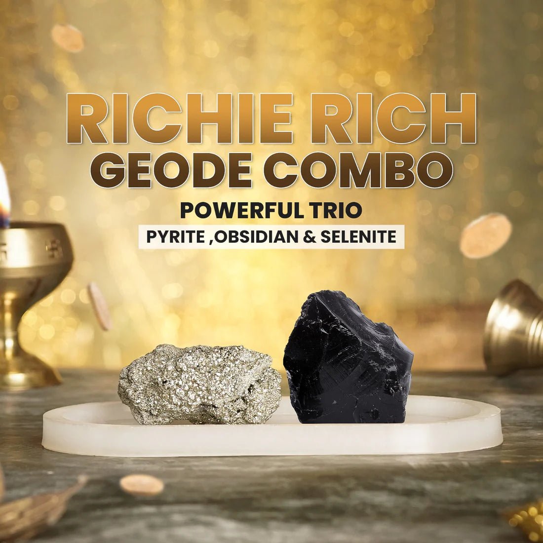 Richie Rich Geode Combo With Selenite Plate - Auraly